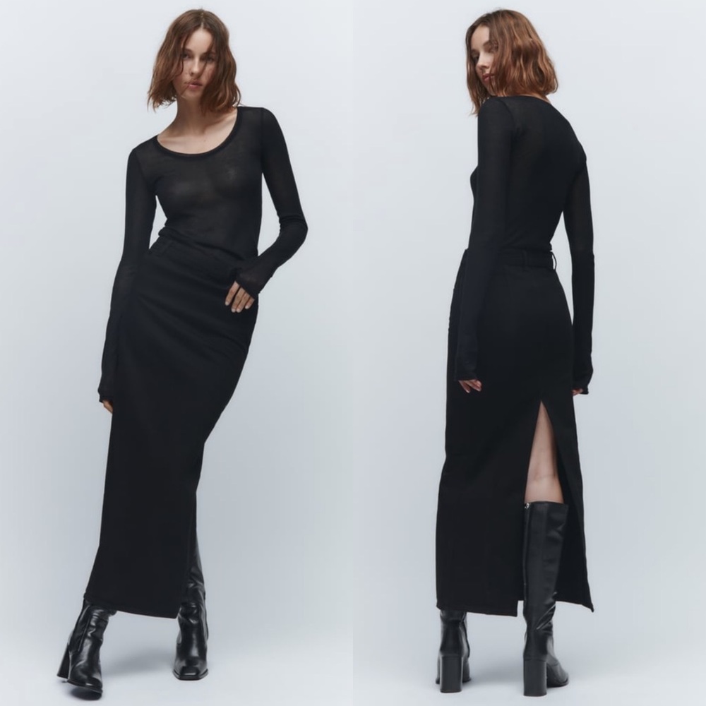 ZARA THE CONTOUR ZW DENIM COLUMN SKIRT